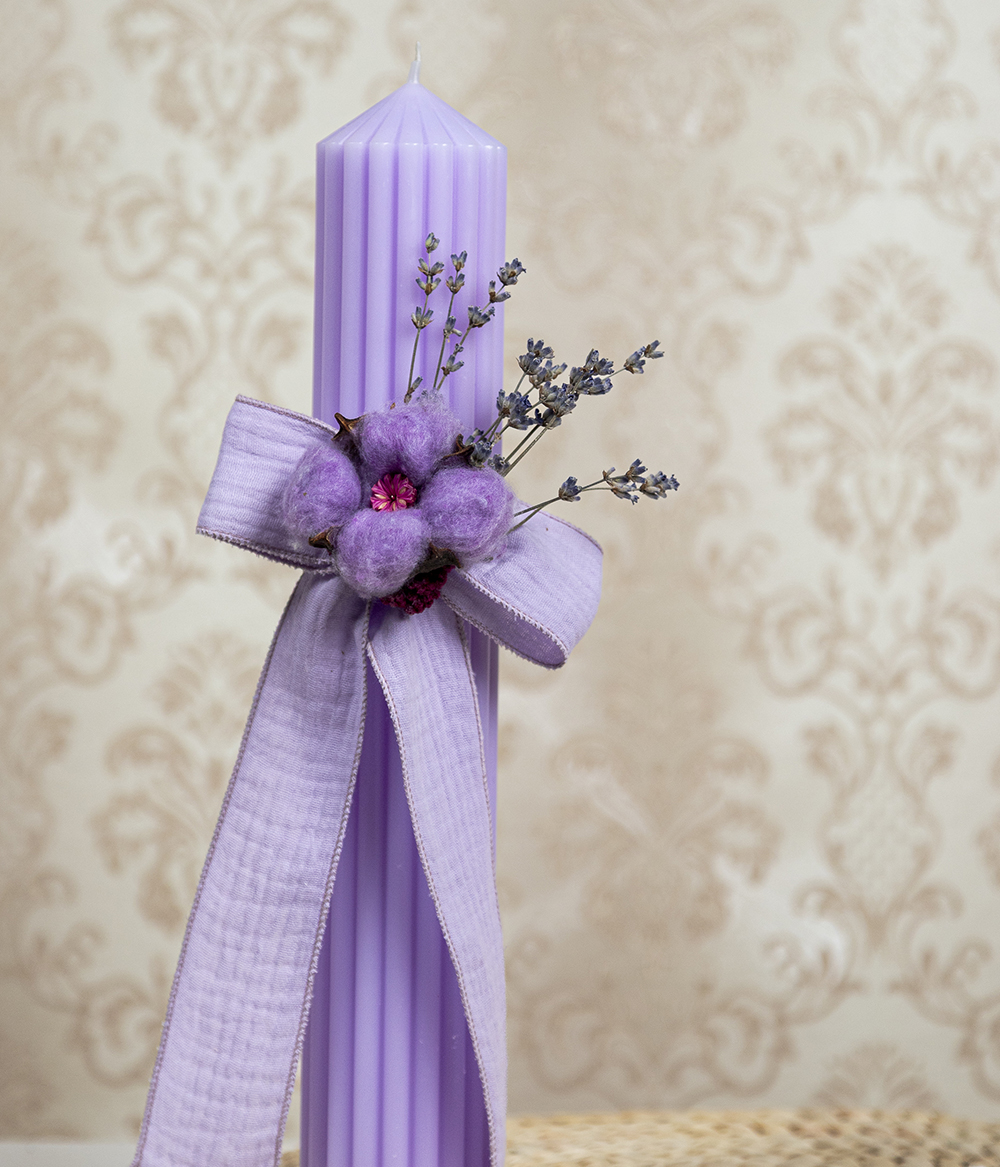 Lumanare botez canelata mov