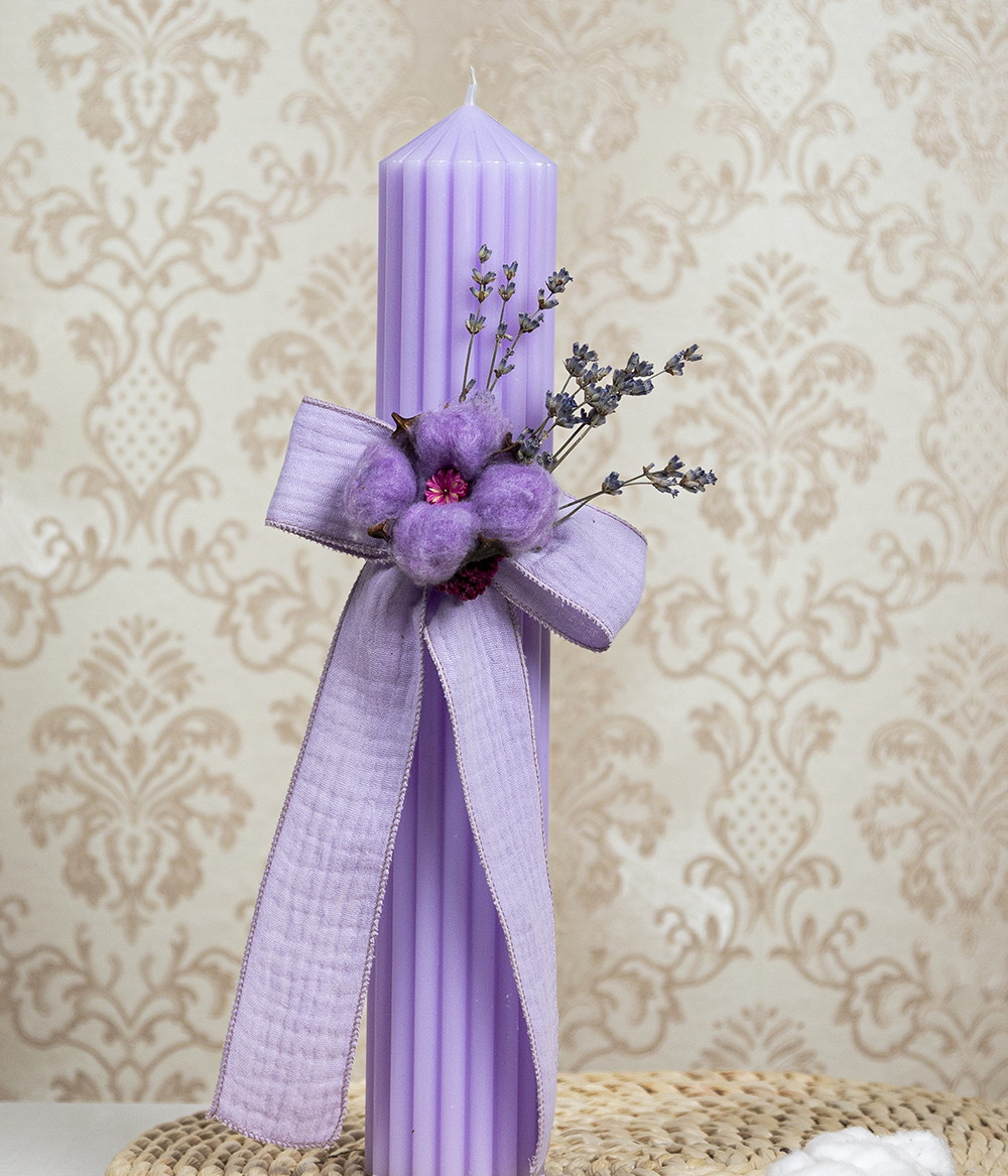 Lumanare botez canelata mov