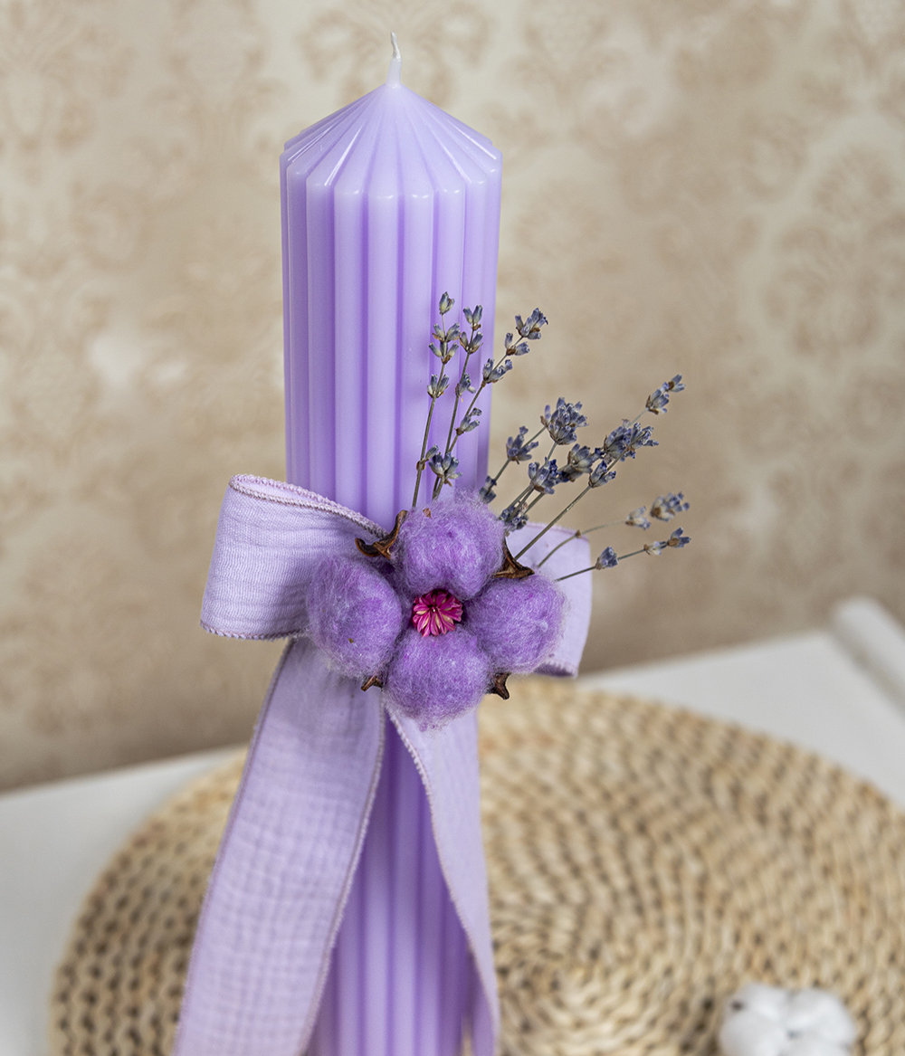 Lumanare botez canelata mov