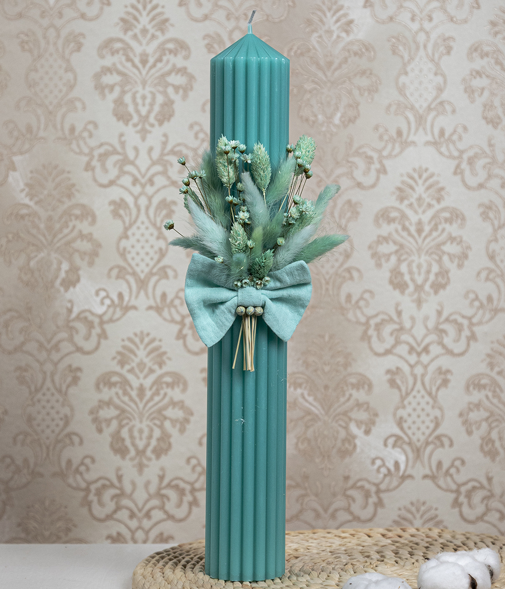 Lumanare botez canelata turcoaz