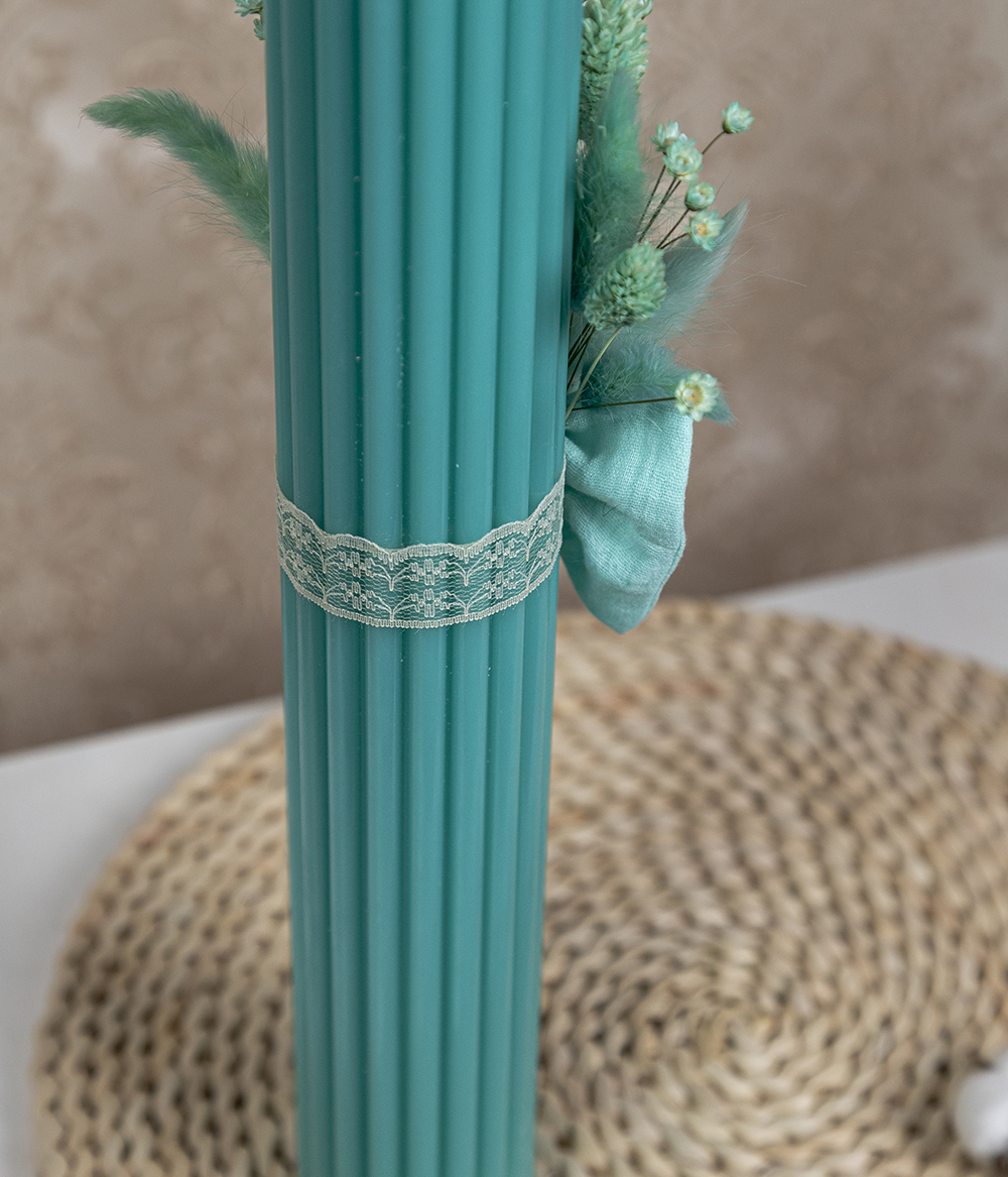 Lumanare botez canelata turcoaz