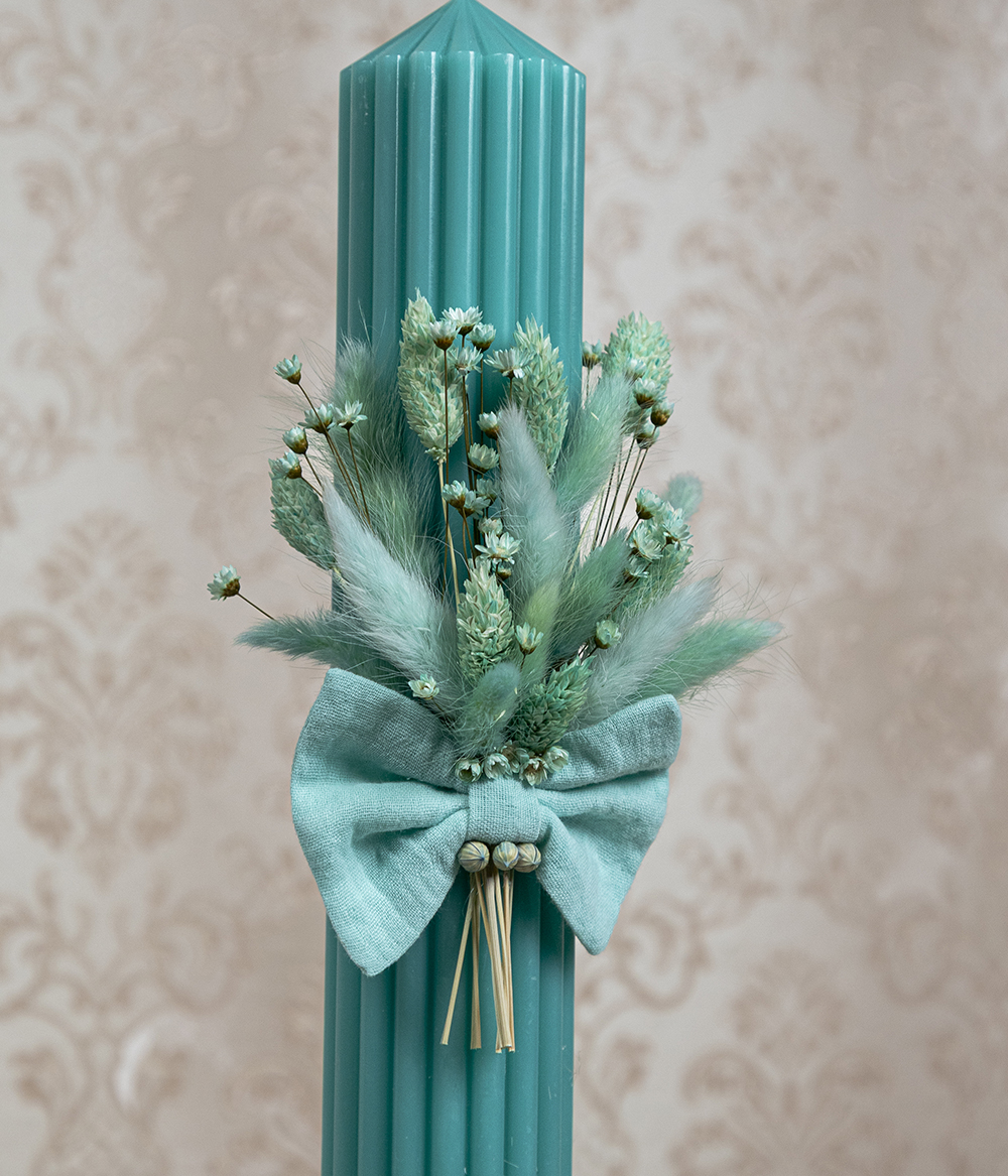 Lumanare botez canelata turcoaz