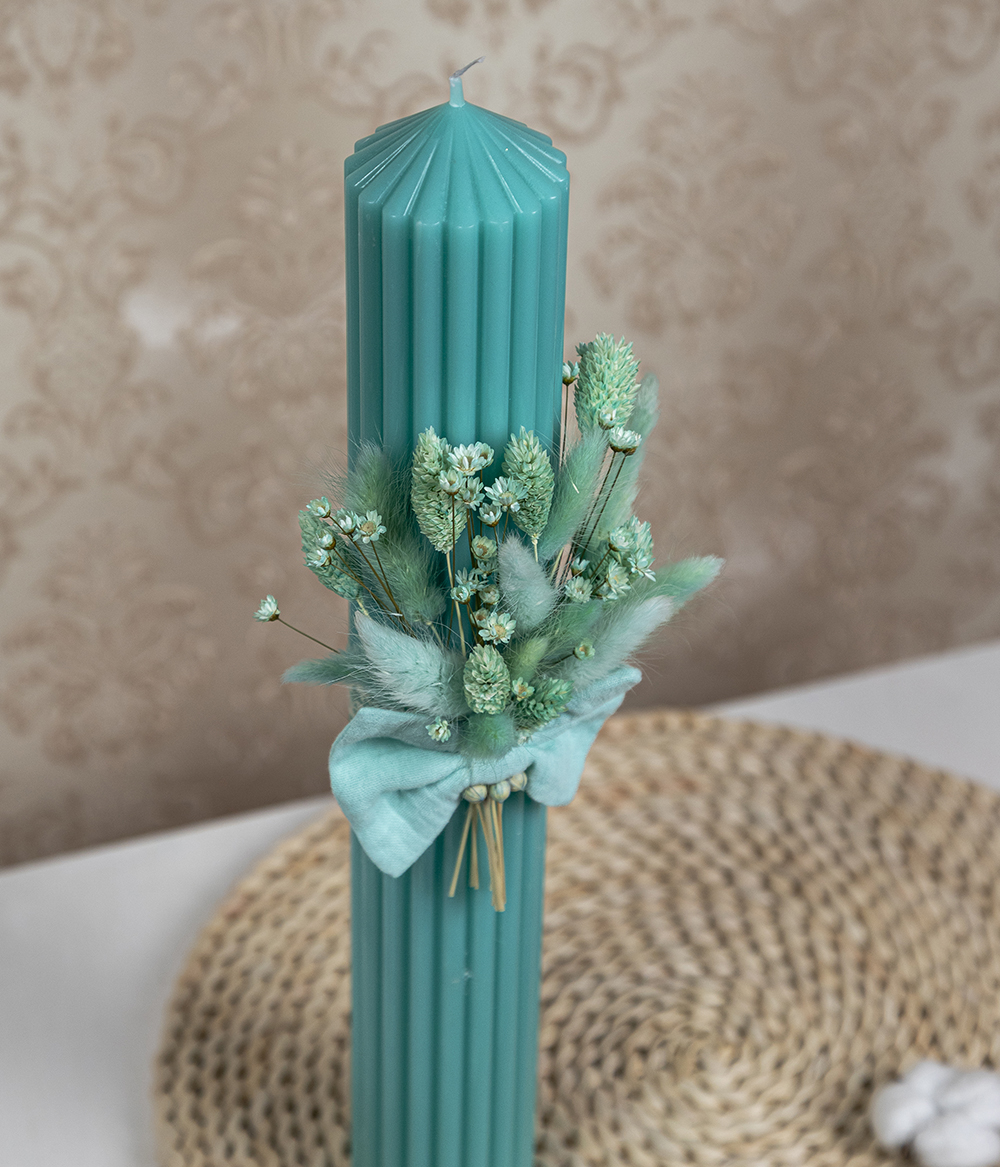 Lumanare botez canelata turcoaz