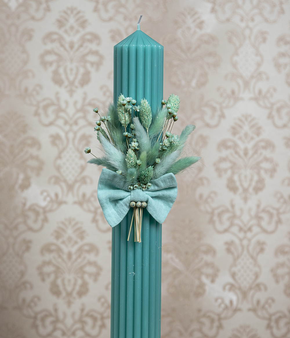 Lumanare botez canelata turcoaz