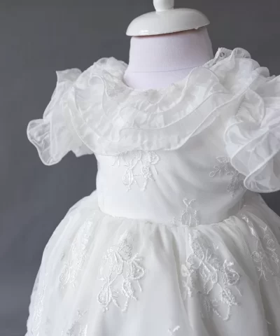 Rochita botez alba Florence maneca scurta