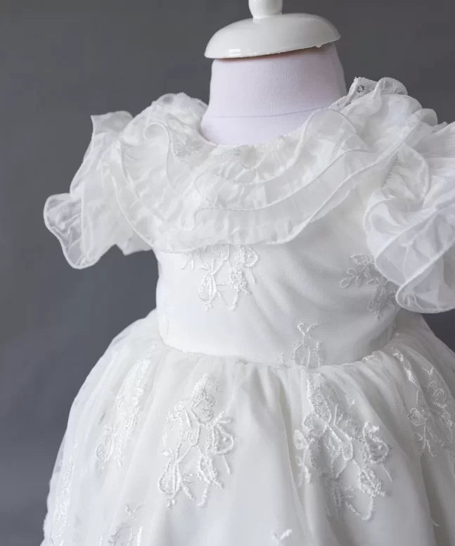 Rochita botez alba Florence maneca scurta