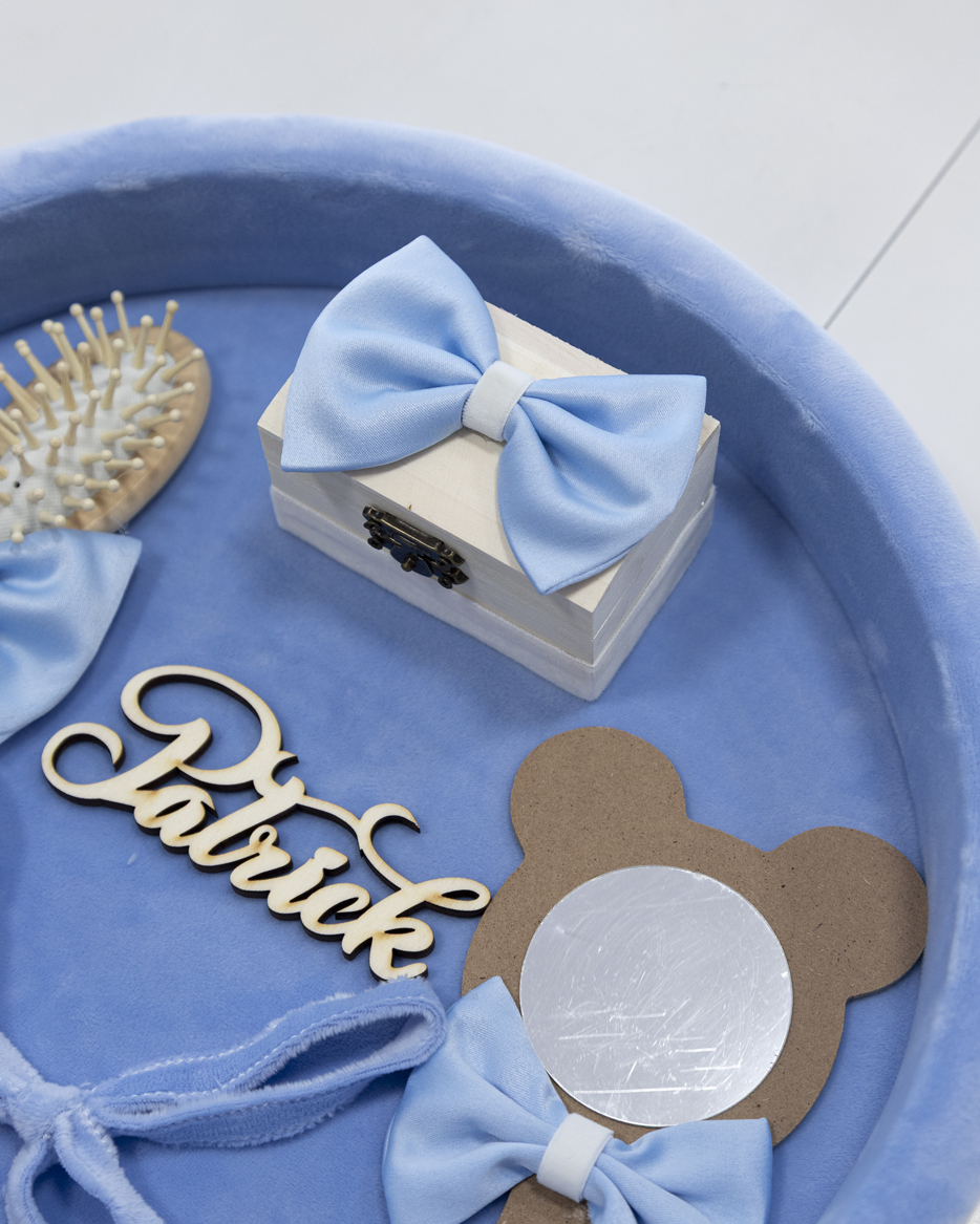 Set tăviță pentru tăierea moțului la botez bleu