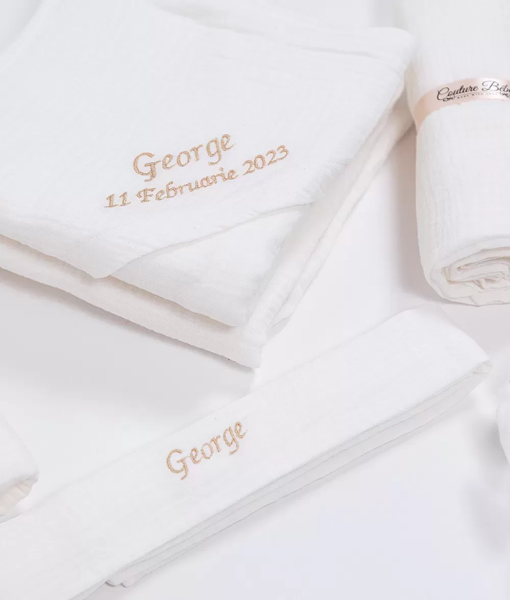 Trusou botez muselina alb personalizat