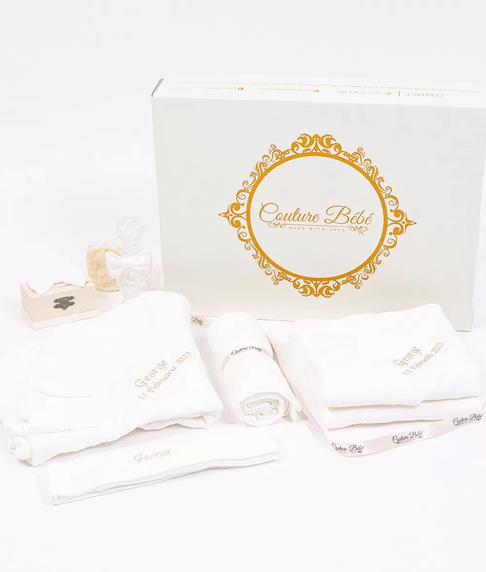 Trusou botez muselina alb personalizat