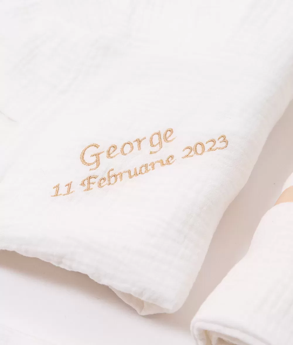 Trusou botez muselina alb personalizat