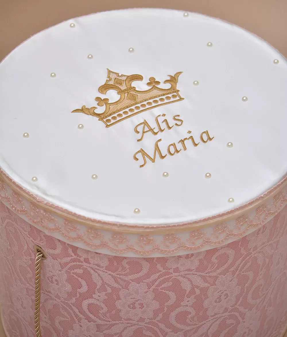 Cutie trusou botez personalizata coroana perle