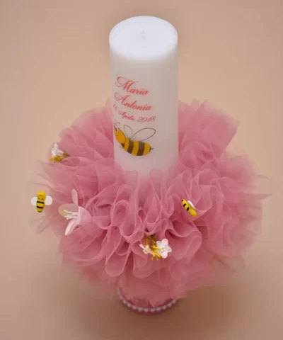 lumanare de botez personalizata albinuta detaliu