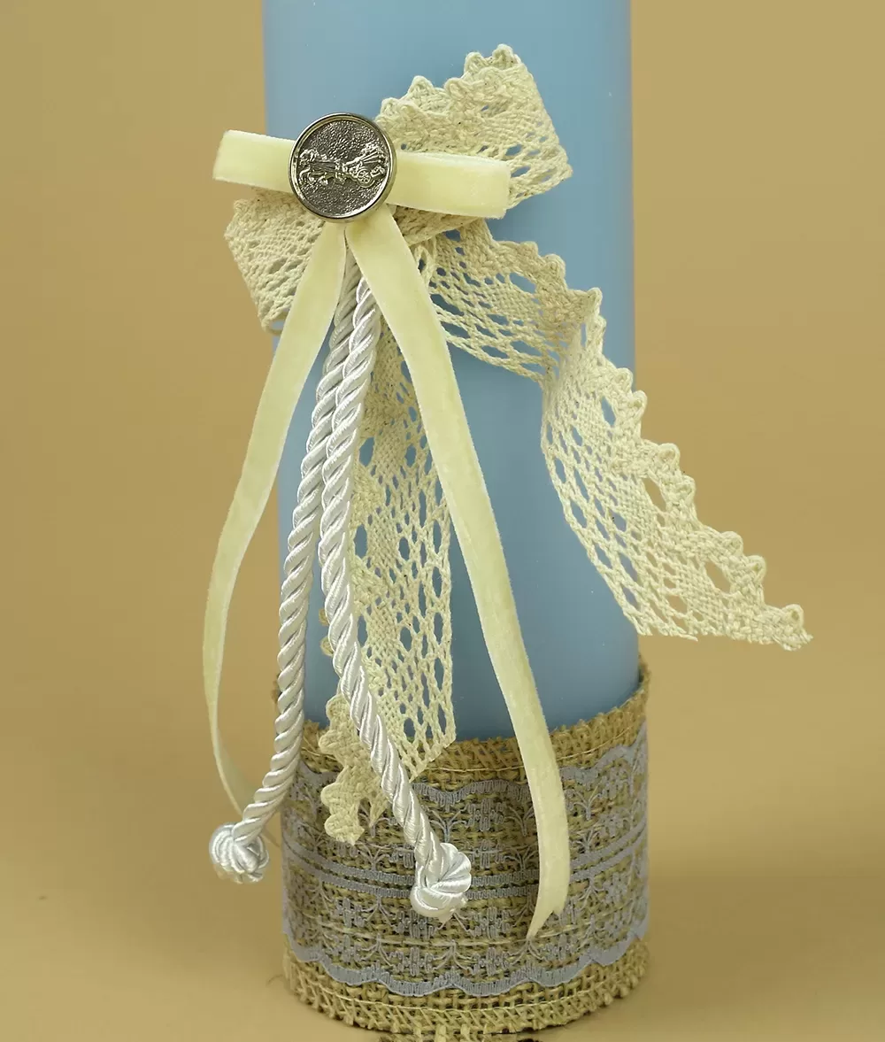 Lumanare botez bleu snururi