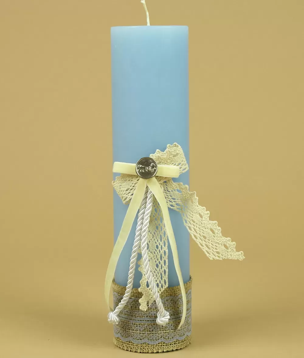 Lumanare botez bleu snururi