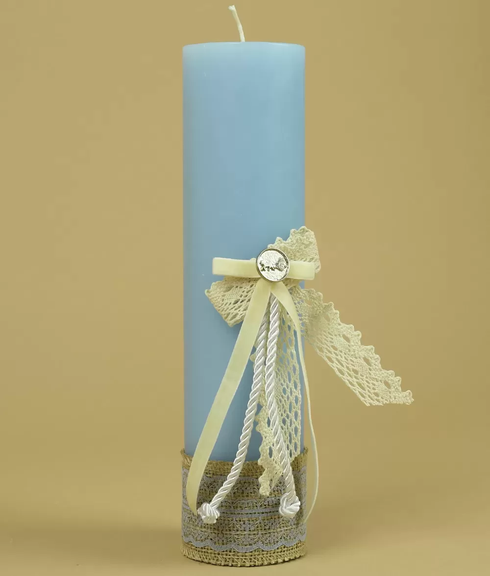 Lumanare botez bleu snururi