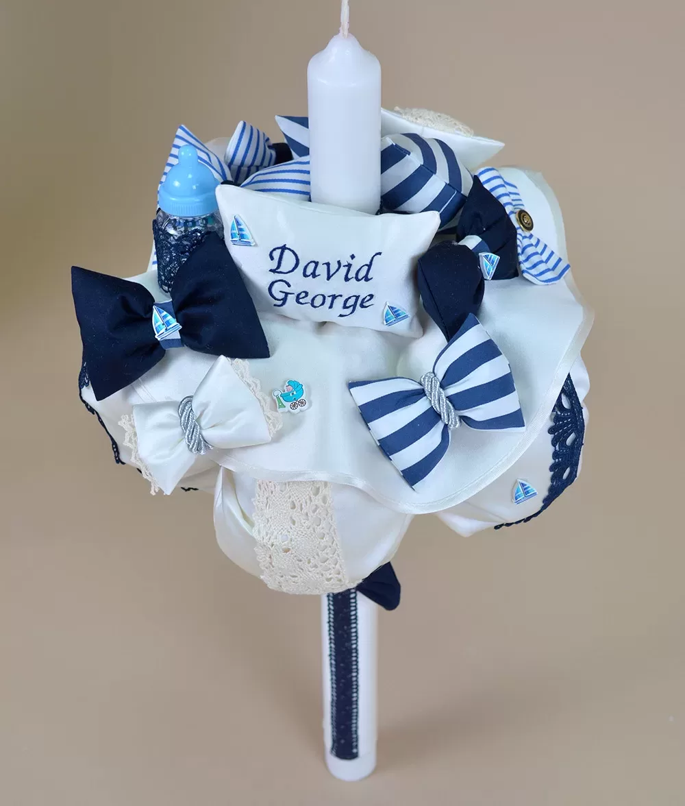 Lumanare de botez personalizata marinar david doi