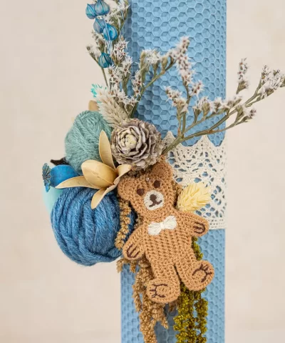 Lumanare botez fagure bleu ursulet