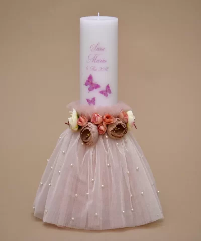 lumanare botez fluturasi flori