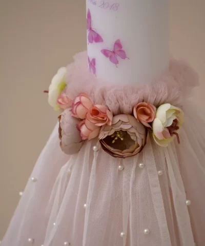 lumanare fluturasi flori roz