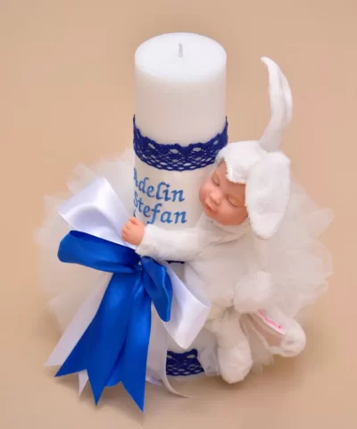 lumanare botez alb albastru