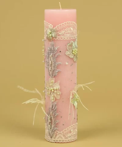 Lumanare Botez Roz cu Dantela