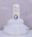 lumanare de botez camee pesonalizata cu tull fin