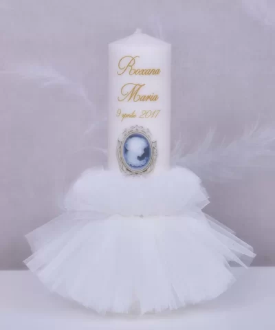 lumanare de botez camee pesonalizata cu tull fin