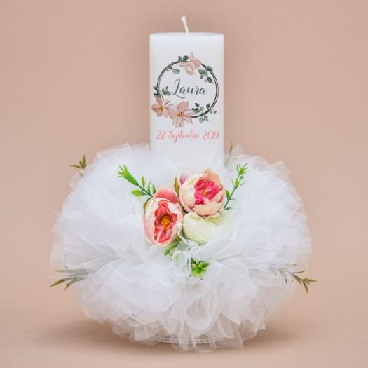 Lumanare de botez personalizata coronita flori 1