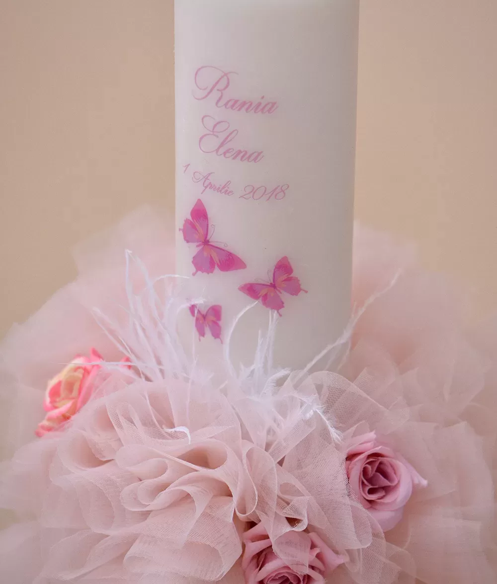 Lumanare botez personalizata tull