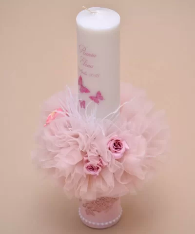 lumanare botez personalizata dantela