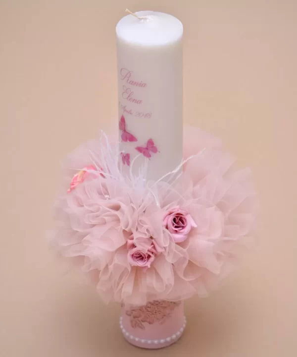 lumanare botez personalizata dantela