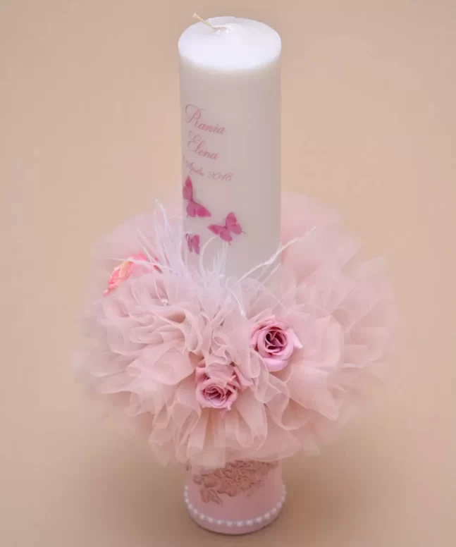 lumanare botez personalizata dantela