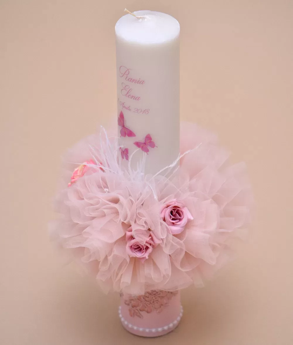 Lumanare botez personalizata dantela