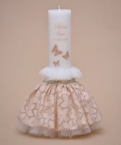 lumanare botez personalizata fluturasi crem
