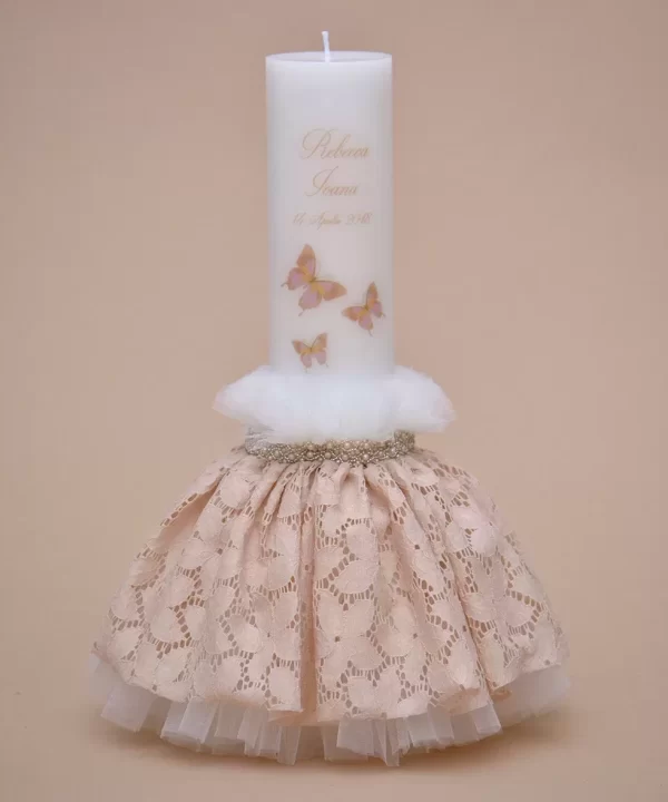 lumanare botez personalizata fluturasi crem