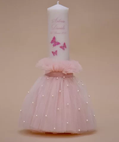 lumanare de botez fluturasi roz
