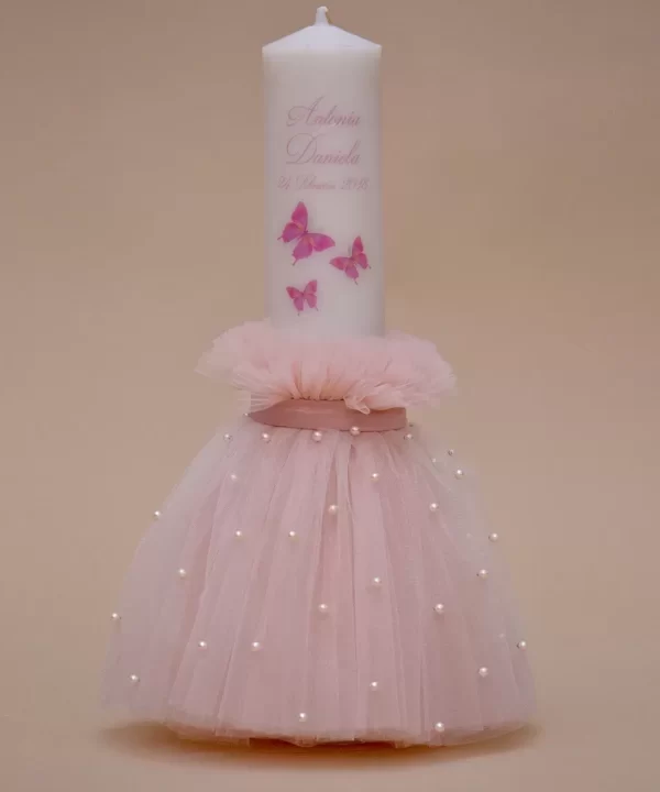 lumanare de botez fluturasi roz