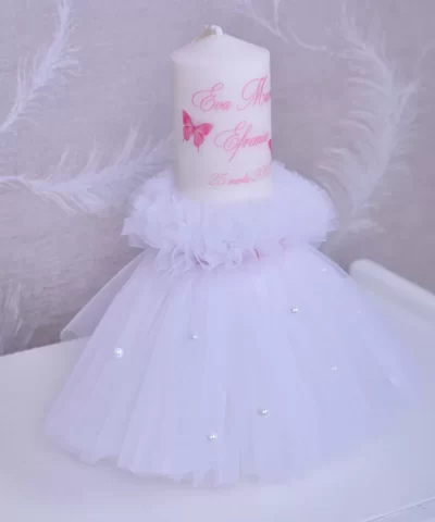Lumanare de botez fluturi roz