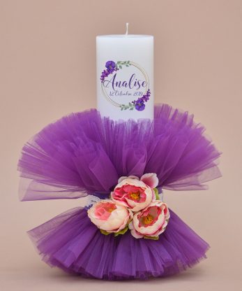 Lumanare de botez personalizata purple flower 1