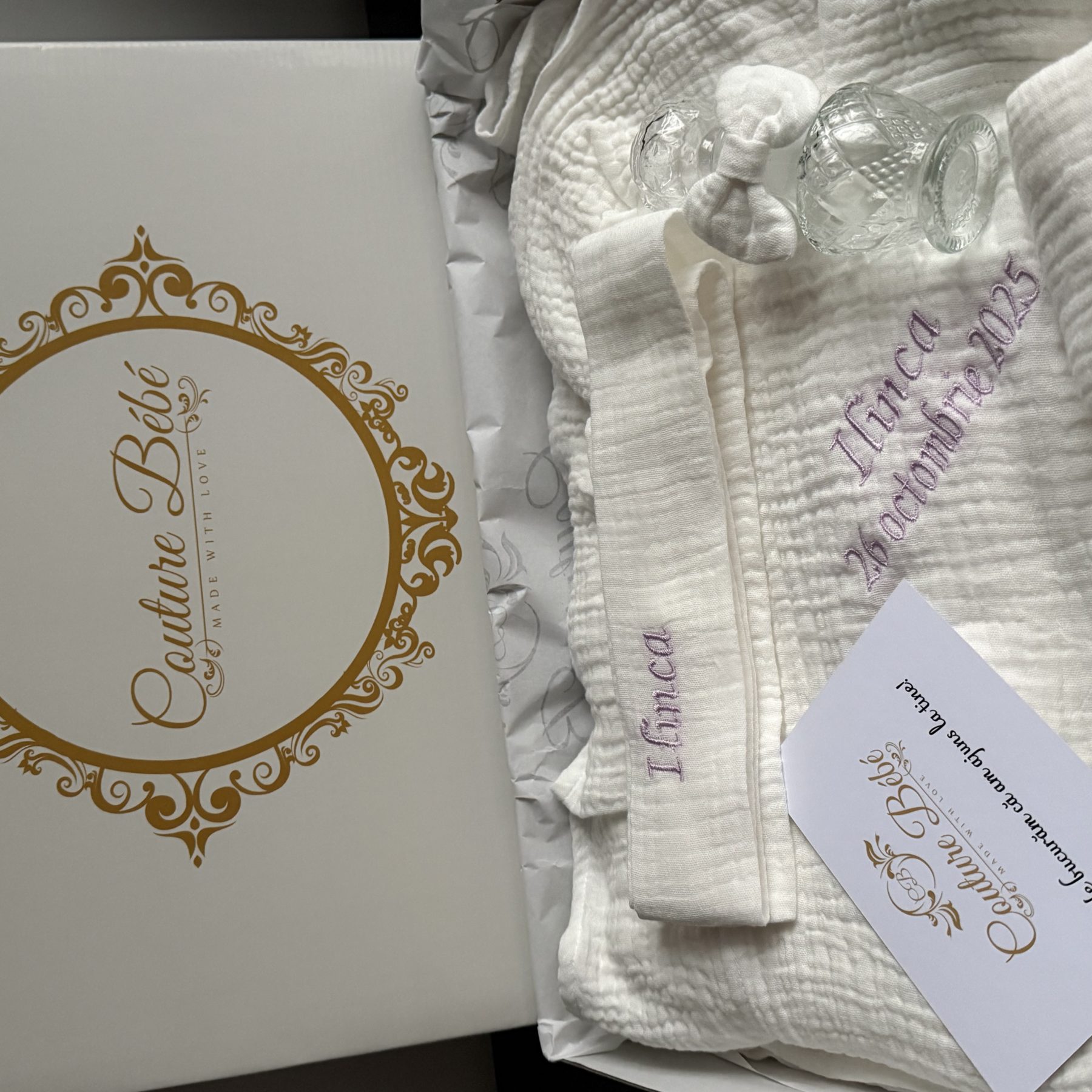 Trusou botez muselina alb personalizat