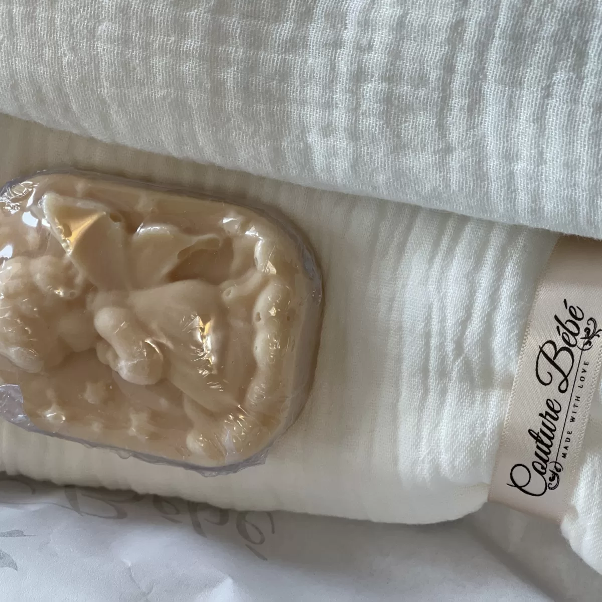 Trusou botez muselina alb personalizat