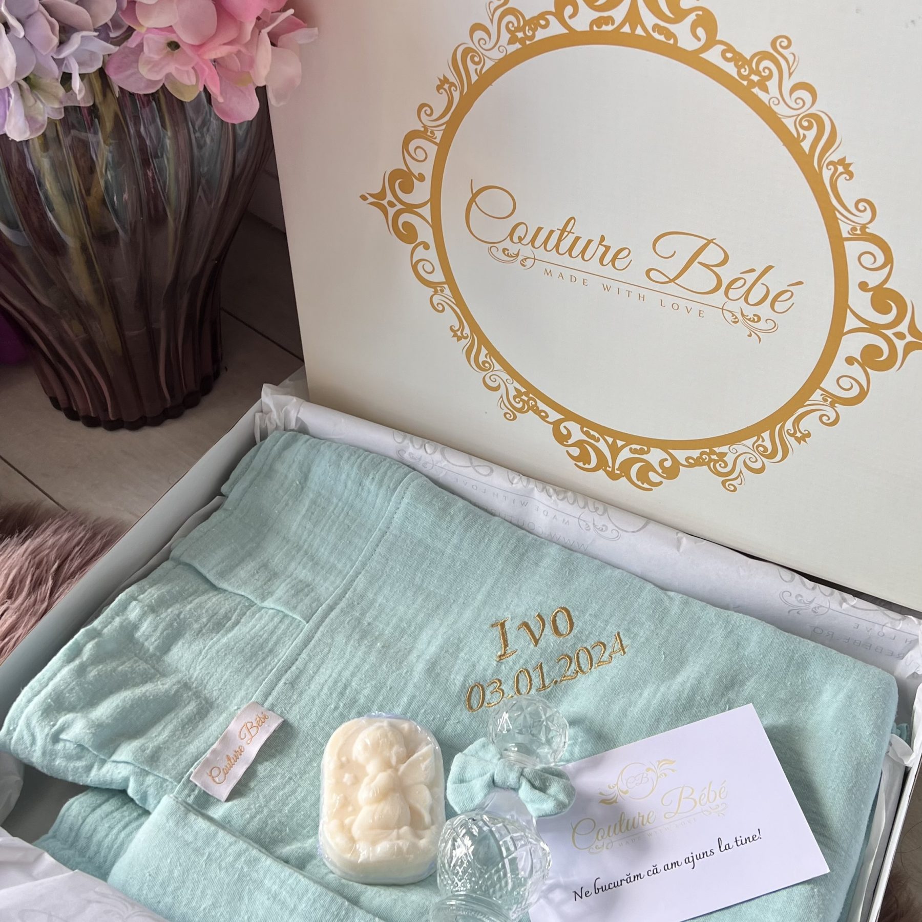 Trusou botez muselina verde mint