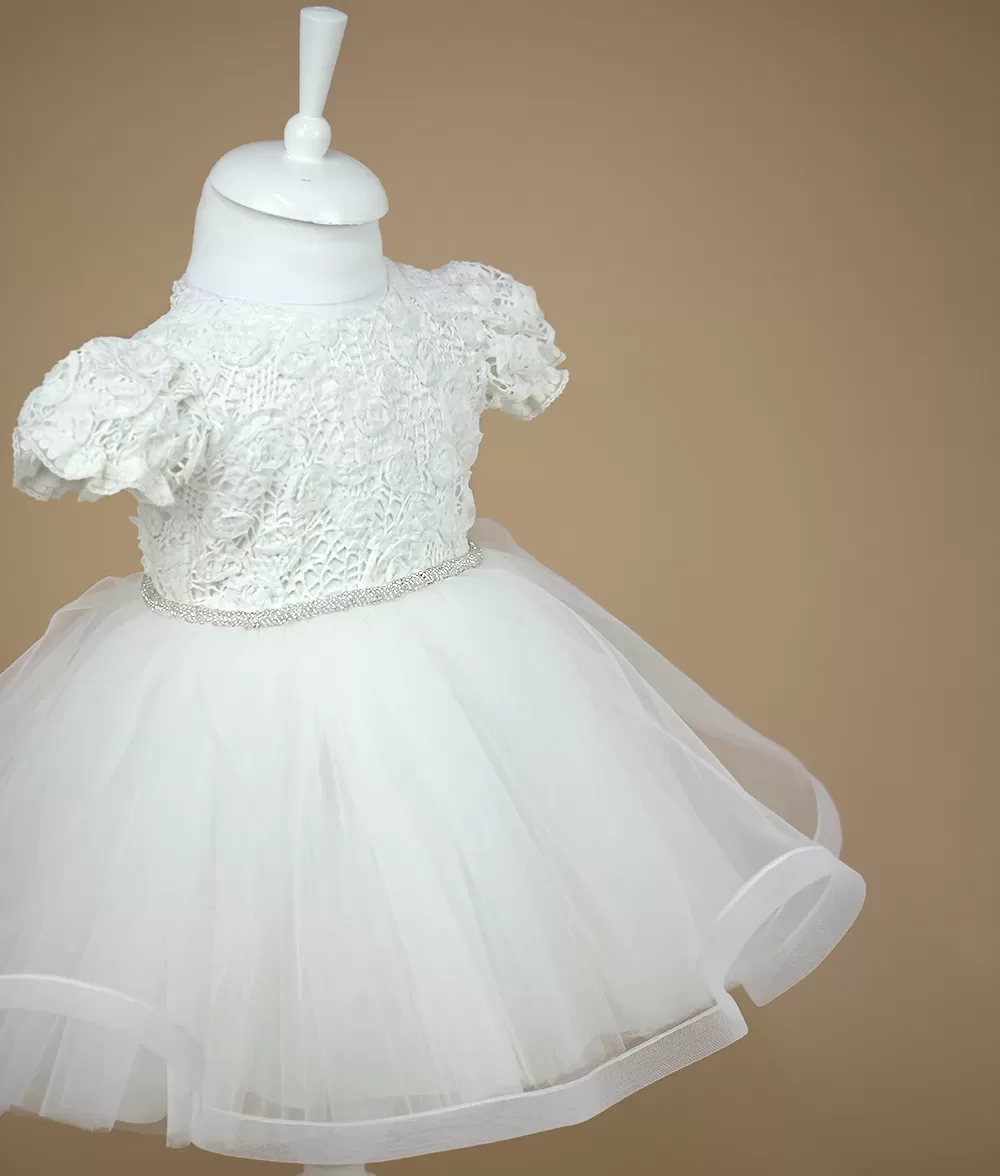 Rochita de botez alba, cu dantela, scarlet, couture bebe