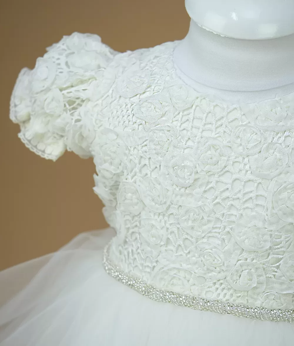 Rochita de botez alba, cu dantela, scarlet, couture bebe