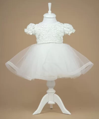 Rochita de botez alba, cu dantela, Scarlet, Couture bebe