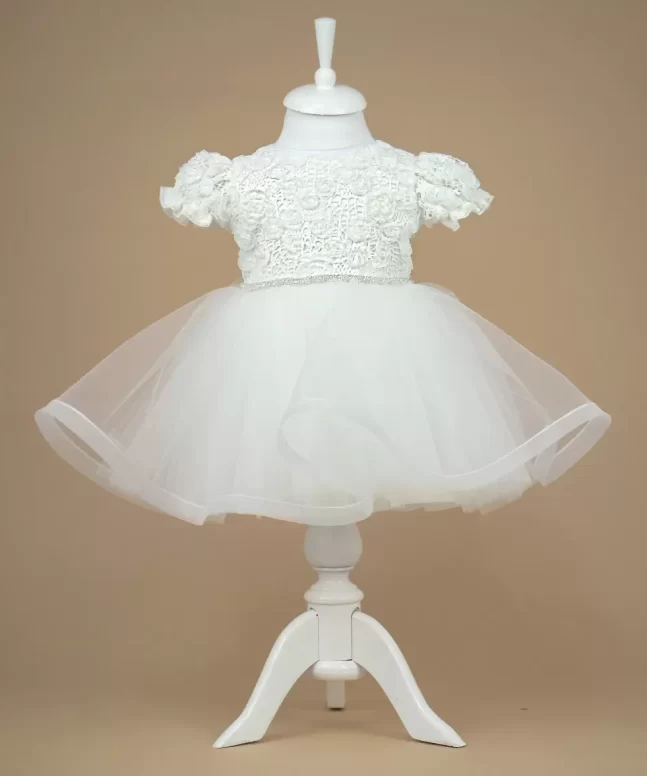 Rochita de botez alba, cu dantela, Scarlet, Couture bebe