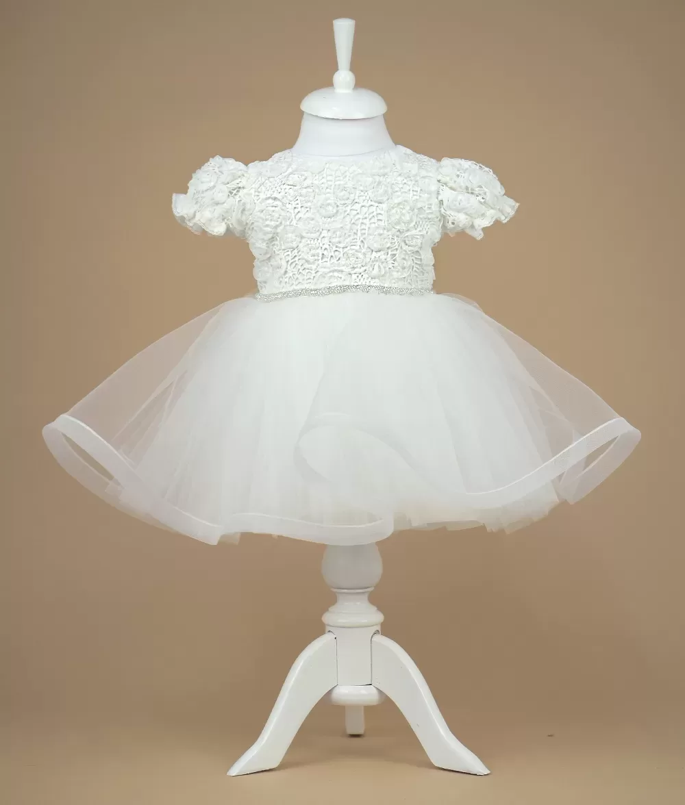 Rochita de botez alba, cu dantela, scarlet, couture bebe