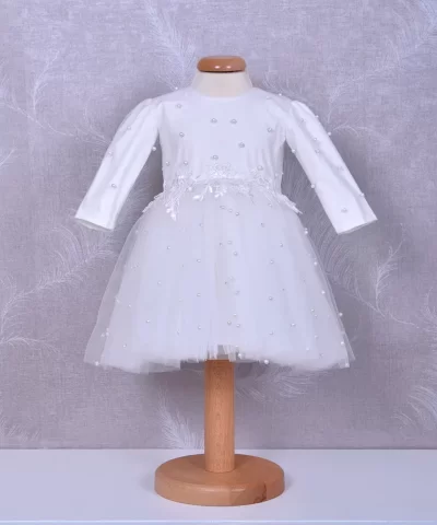 rochita de botez eliza din dantela chantily alba