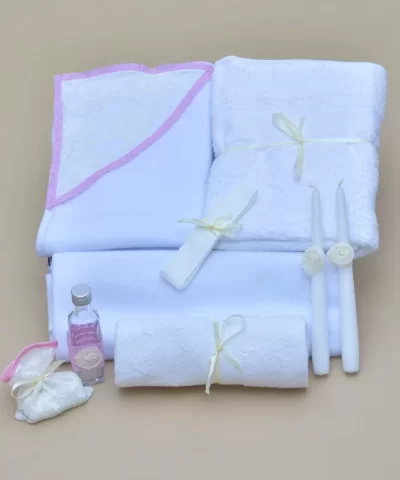 Trusou botez biserica alb roz dantela