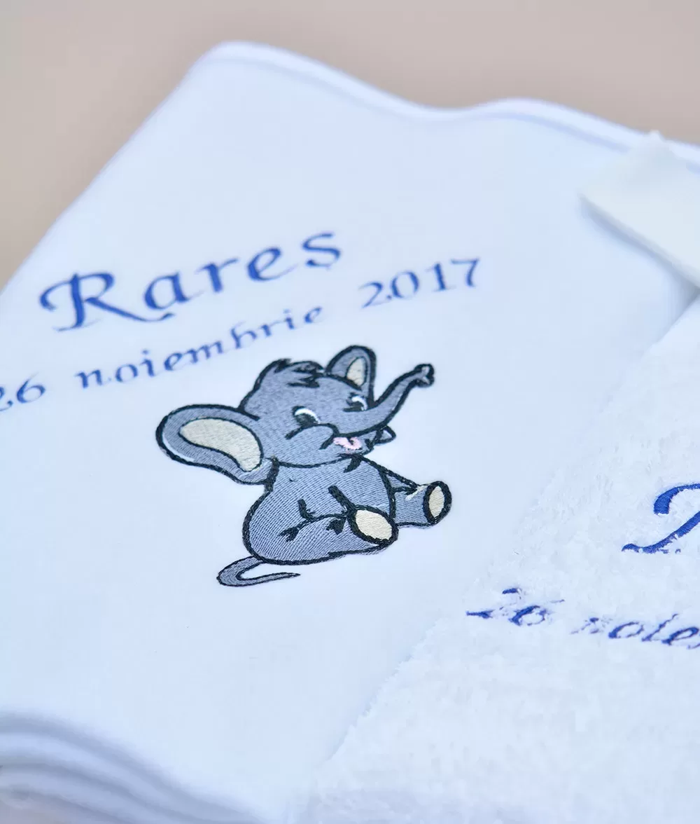 Paturica trusou botez personalizat elefantel couture bebe